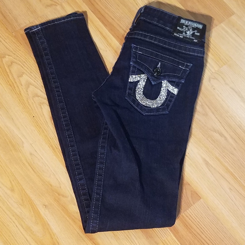 True Religion Womens Julie Flap Pocket Jewel Jeans - Picture 1 of 8